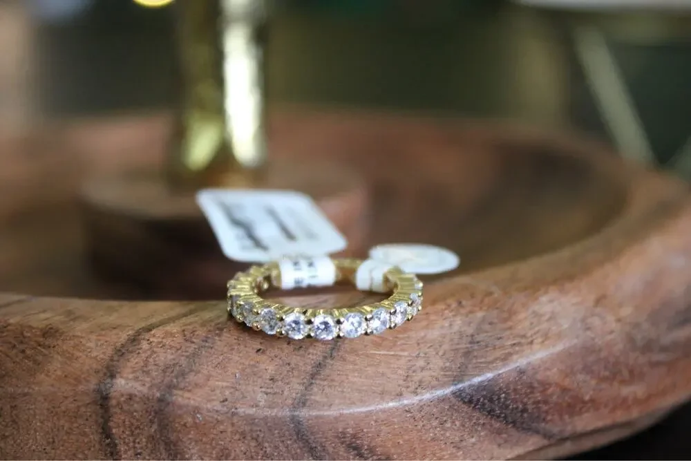Anthropologie Crystal Eternity Band Ring Size 7 Gold Tone Clear CZ NWT MSRP $80